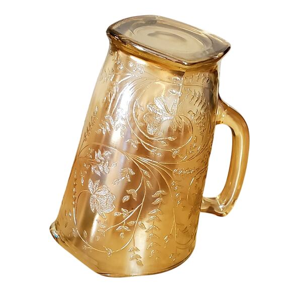 Vintage Jeanette Carnival Glass Pitcher Floragold Louisa 8.5" Iridescent - Picture 9 of 11